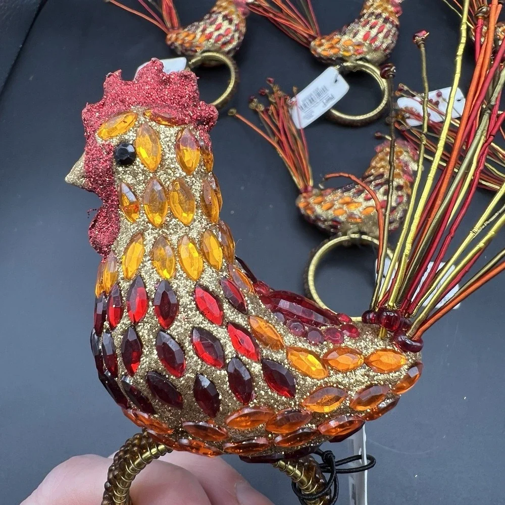 Pier 1 Kitchen Jeweled Rooster Napkin Rings 5
